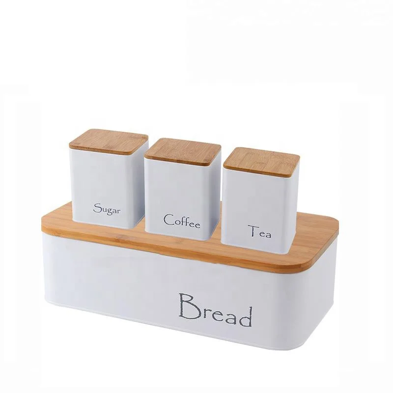 Bread Bin Tea Coffee Sugar Canister Set Stainless Steel Storage Boxes & Bins Metal Food Container Customized Logo Tableware Oem