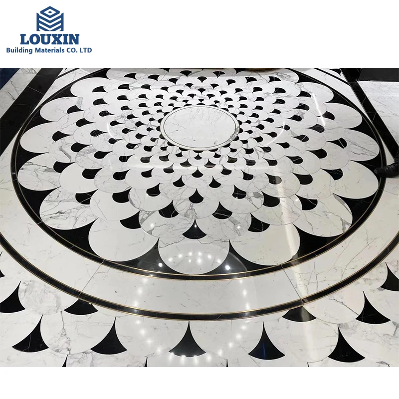 LX factory white Carrara marble black marquina marble waterjet mosaic tile for flooring decoration