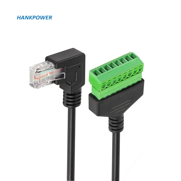 OEM Factory 90 Degree Cat5e Cat6 RJ45 Male to 8pin Screw Block Adapter Female Ethernet Patch Cable