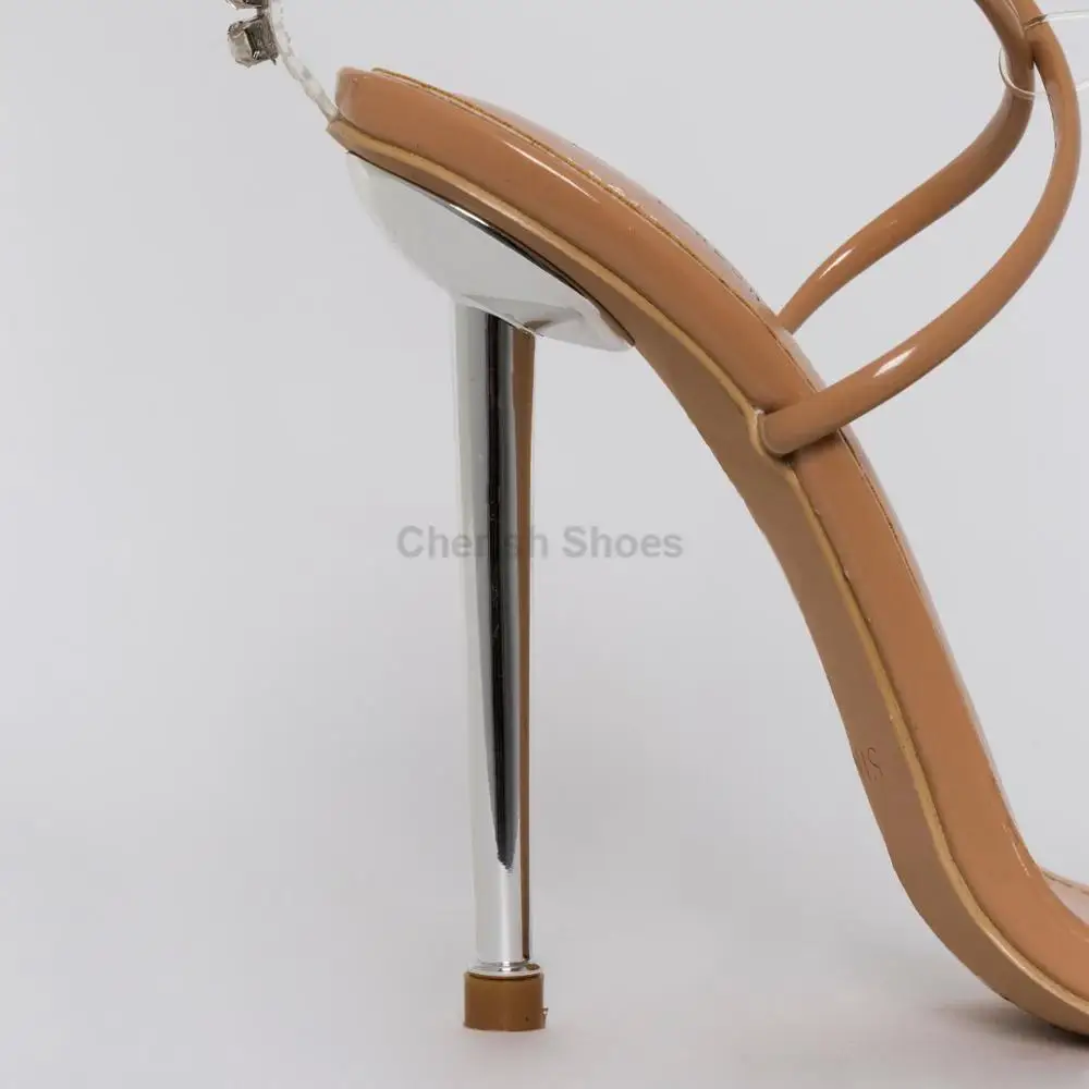 New design patent clear diamante lace up stiletto heels for sexy ladies pointed toe ankle strap fashion women party shoes