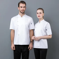OEM Wholesale Custom Summer Hotel Uniforms Black Short Sleeve Chef Jacket Quantity Cotton Unisex Item Style Time Lead Fabric BEI
