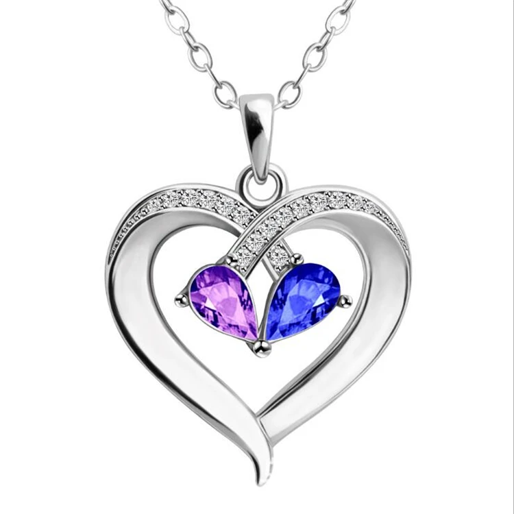 Trendy Fashion Shiny Crystal Pendant Red Sapphire Heart Necklace Electroplated Alloy Diamond Zircon Women Necklace