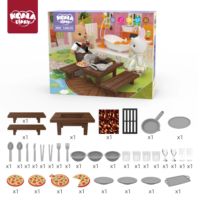 Koala Diary BBQ Dollhouse Miniature Kit, Doll House Furniture, Doll House Accessories Plastic Doll House For Kids
