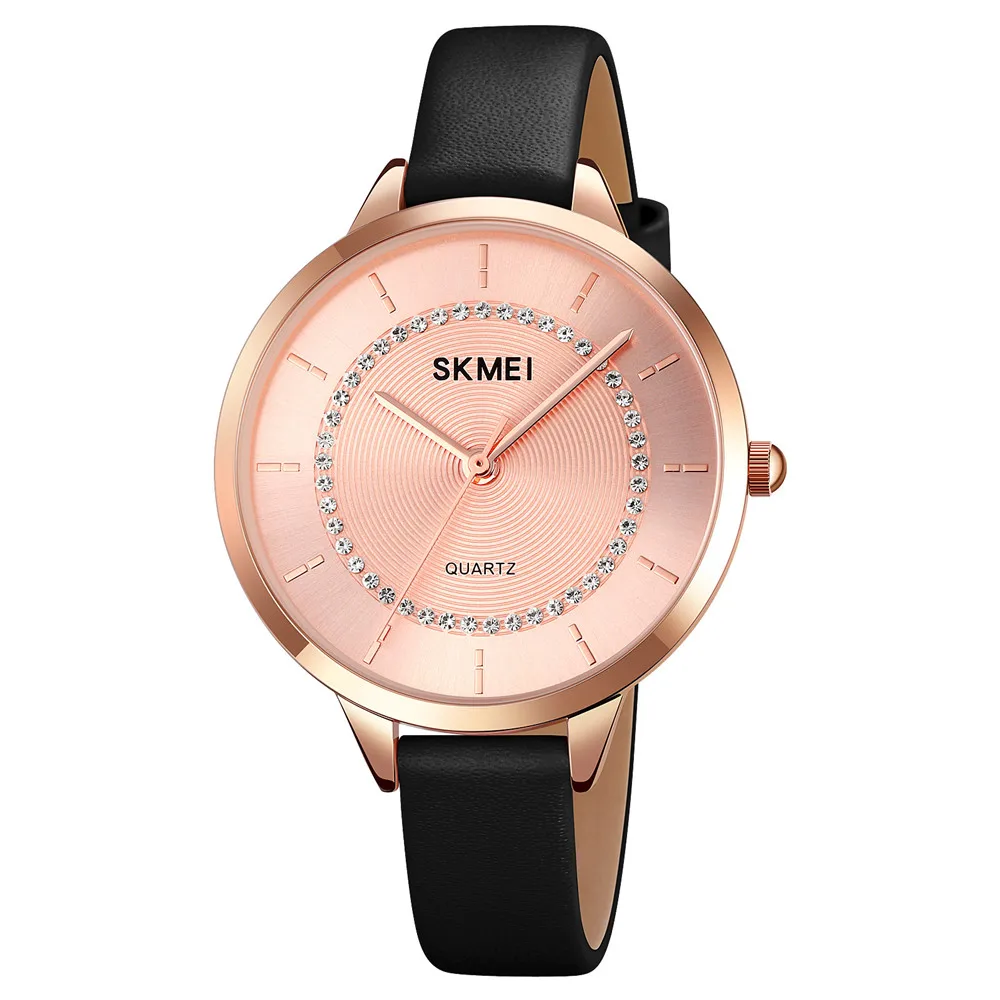 Skmei 1976 Leather Strap Casual Women Watch Quartz Movement Lady Wristwatch Reloj de Mujer
