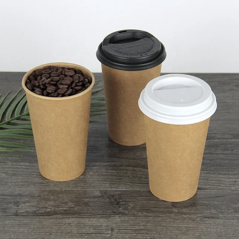 16oz 500ml Disposable Unbleached kraft Aqueous Paper Cups and Compostable Paper Cups with Lids