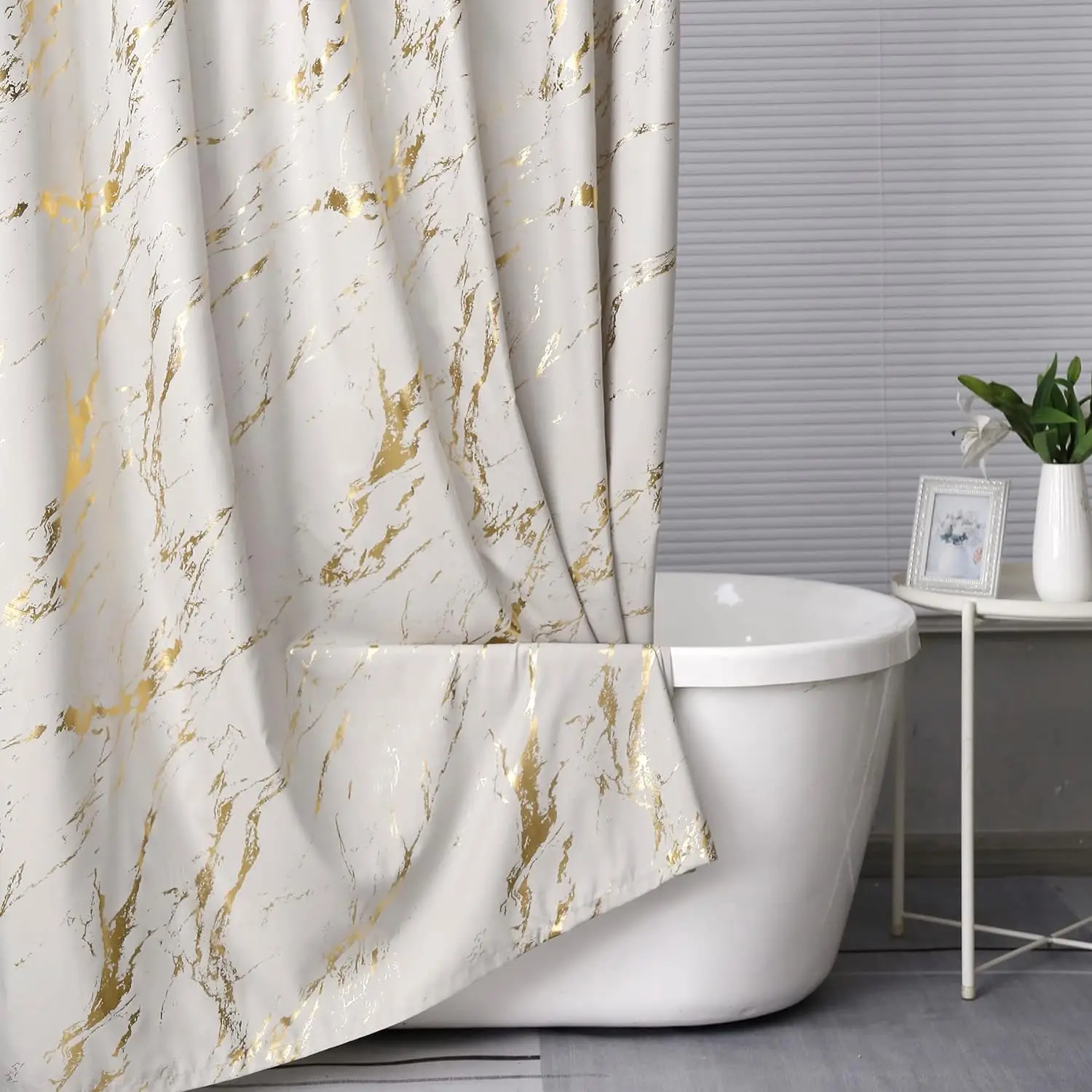CF HPS16 Gold Foil Print shower curtain waterproof wholesale custom printed bathroom shower set curtain rugs and bathroom set
