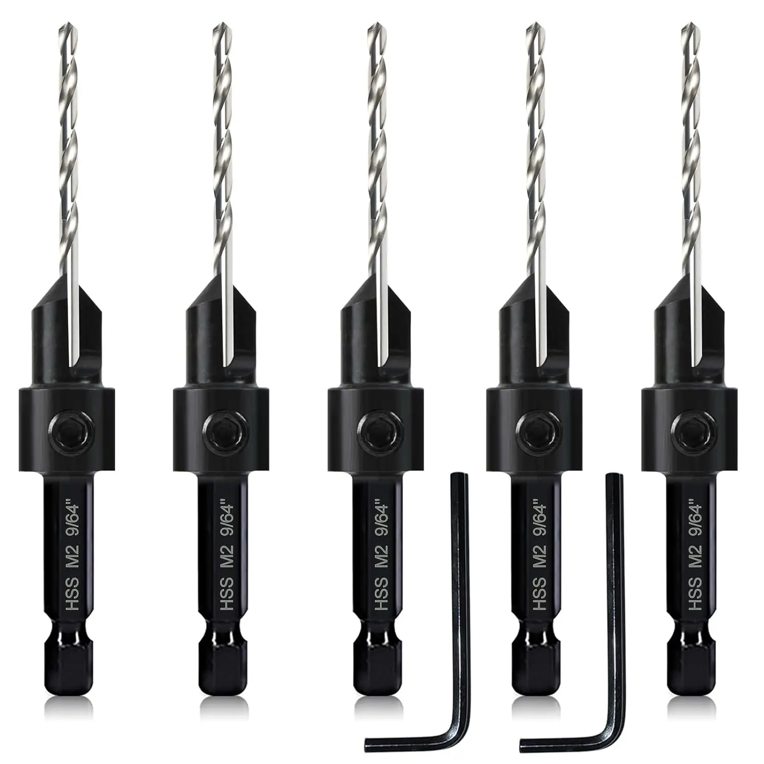 PEXMIENTAS 1/4'  Hex Shank Countersink Drill Bit Adjustable Drilling Set Woodworking Chamfer Countersink Drill Bit