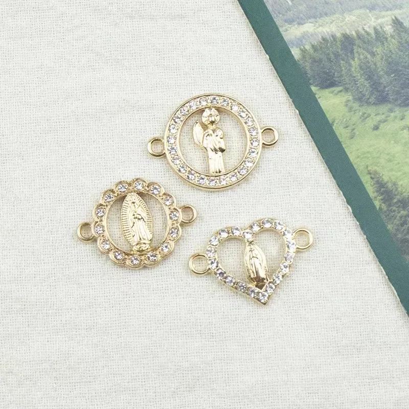 China Manufacturer Jewelry Findings Virgin Mary Connector 18k Gold Plated Cubic Zircon Accessory for Bracelets