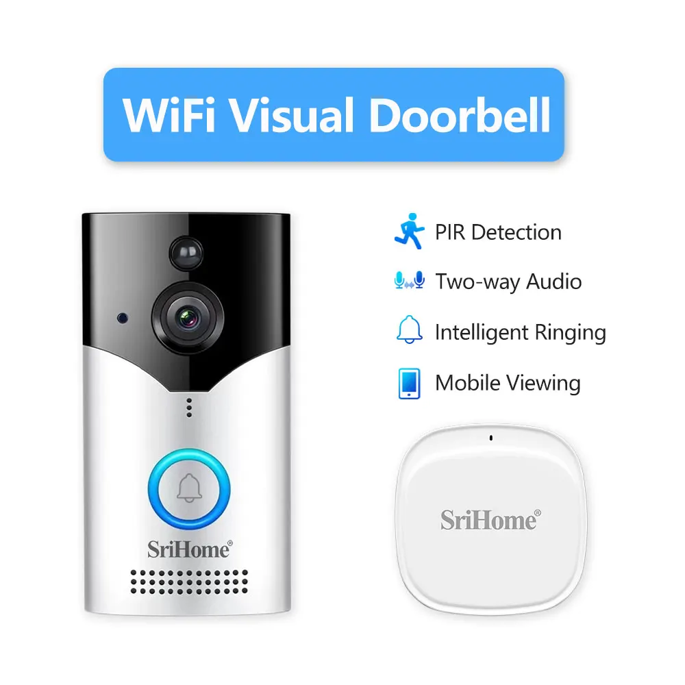 SriHome 4MP Doorbell Camera Wireless Intelligent Battery CCTV Camera Smart PTZ Camera PIR Detection Support Bidirectional Audio