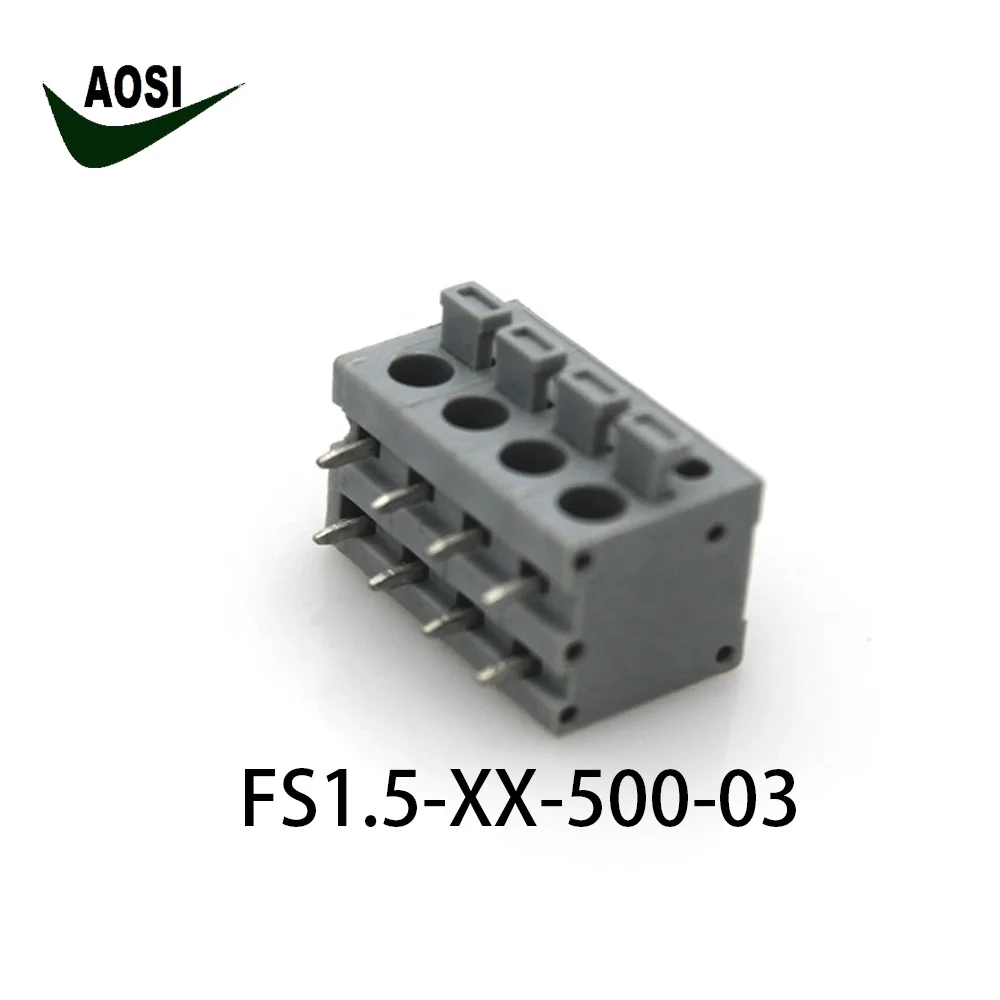  AOSI pcb пружинная Клеммная колодка FS1.5-XX-500-PCB 5 0 мм 300 В 10A Безвинтовой нажимной провод соединитель