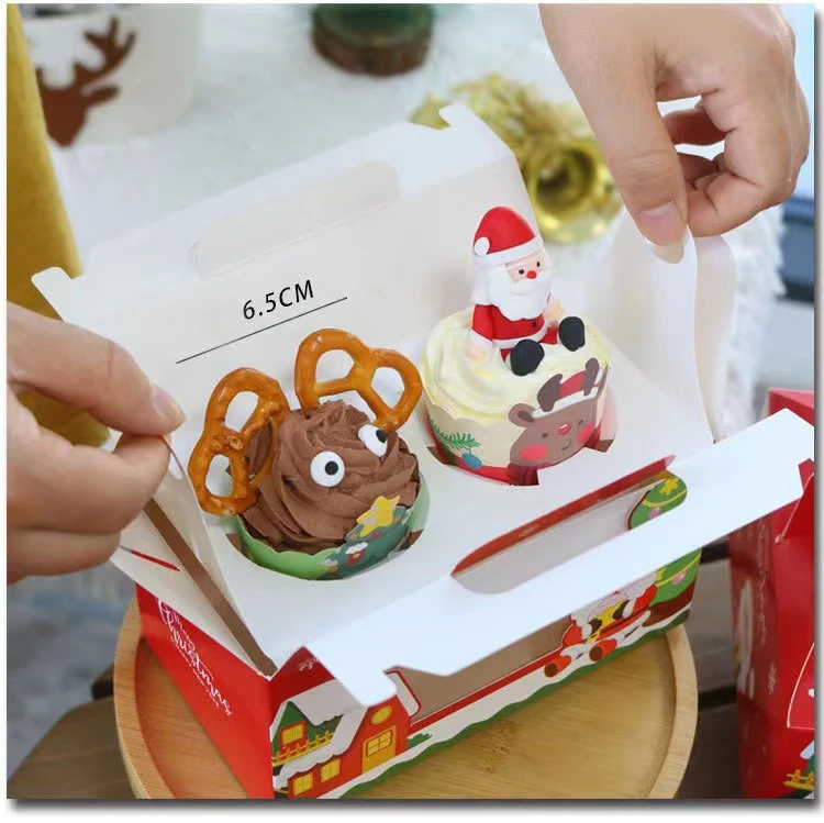 Wholesale Thick Packaging Paper Boxes 1 2 4 6 Pieces Christmas Paper House Gift Box Christmas Cupcake Packaging Box With Window