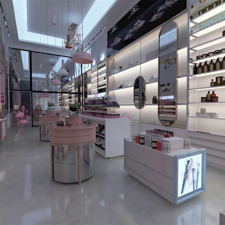 CIRI Custom empty nail polish display stand pink luxury style cosmetic display racks perfume shop MDF display column cabinets