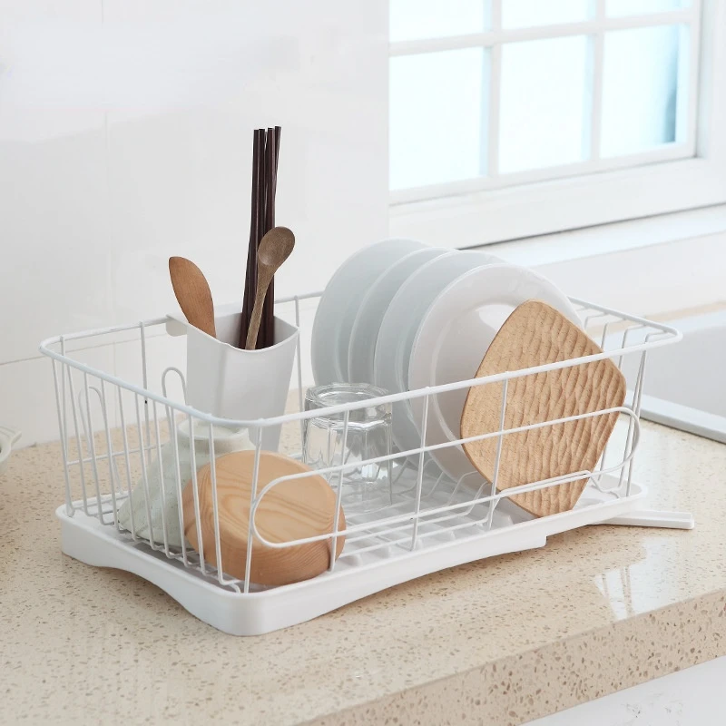 Kitchen storage rack iron multi-functional large capacity cutlery bowl  chopsticks storage single-layer draining dish rack
