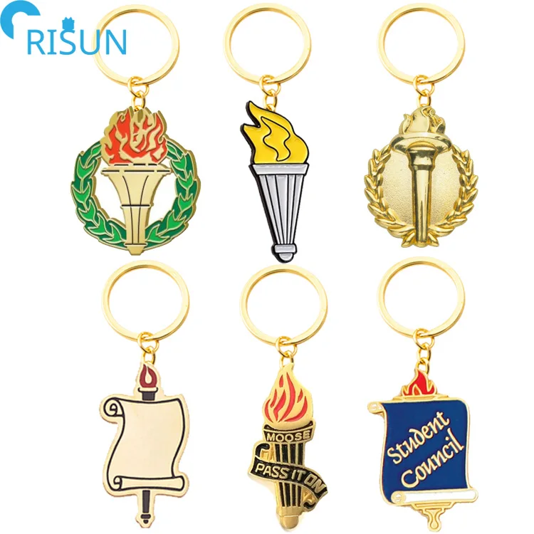 Wholesale Metal Customised Games Flame Burning Torch Keychain Llavero Custom Logo Student Council Torch Keychains Keyring Key