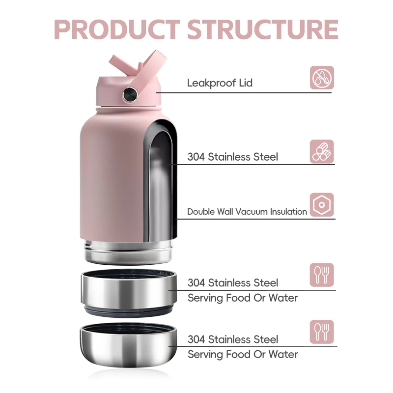 OEM 32oz 3 in 1 insulated stainless steel pet feeder 1000ml outdoor travel portable water bottle for dogs