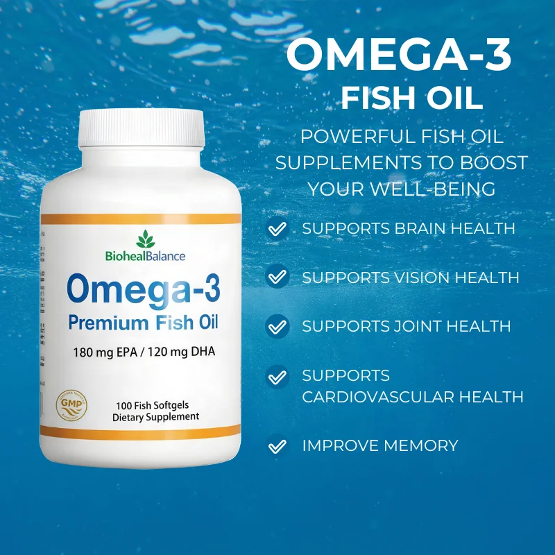 Omega 3 Fish Oil Softgels Health Brain & Heart Fish Oil Capsules EPA DHA Halal Deep Sea Fish Oil Supplements