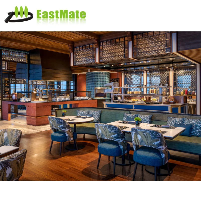 Hotel Restaurant Furniture Customized 5 Star Restaurant Set Solid Wood Round Dining Table Wooden Modern Booth Luxurious Retro