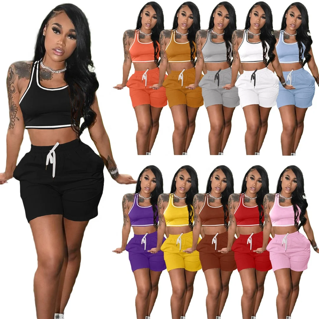 
XLL Fashion custom sweatsuit two piece sweat shorts and tank vest jogger sweat set women 2021 summer tracksuit 