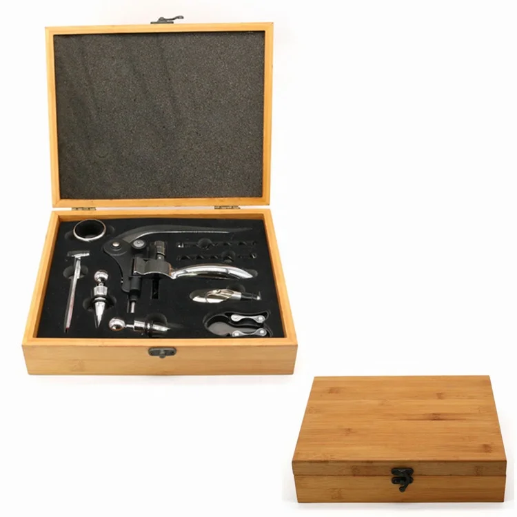 Top seller bar tools 4 5 9 pieces bamboo wine opener corkscrew sets with gift box