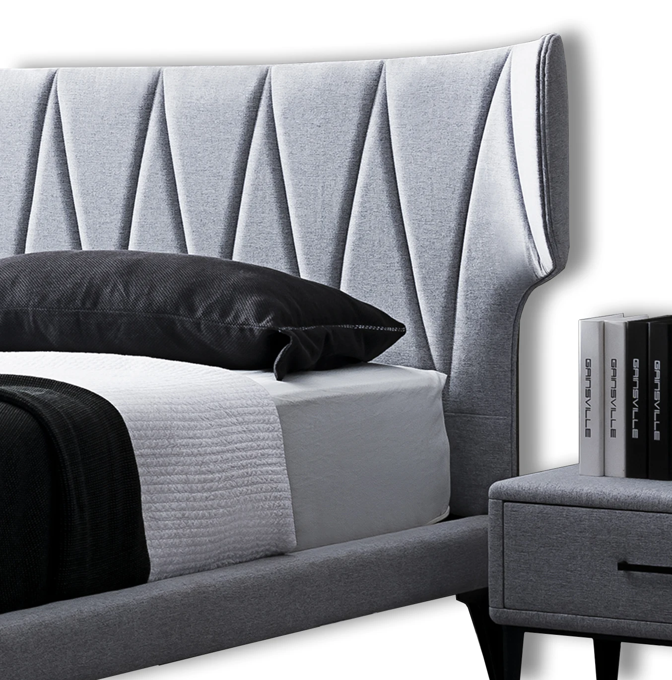 Modern China made Slim headboard Bedroom Villa Hotel Fabric bed King Size Bed