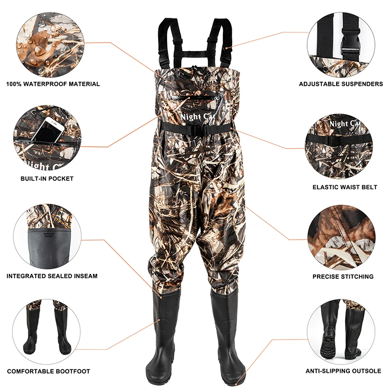Custom Breathable Waterproof Durable Fishing Chest Wader With Boots Belt Camouflage Men Hunting Fishing Wader