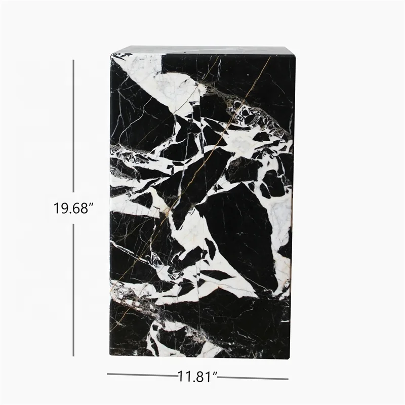 Most Popular Grand Antique Marble Plinth Side Table Celine Black Marble Nightstand Side Table Honed Surface