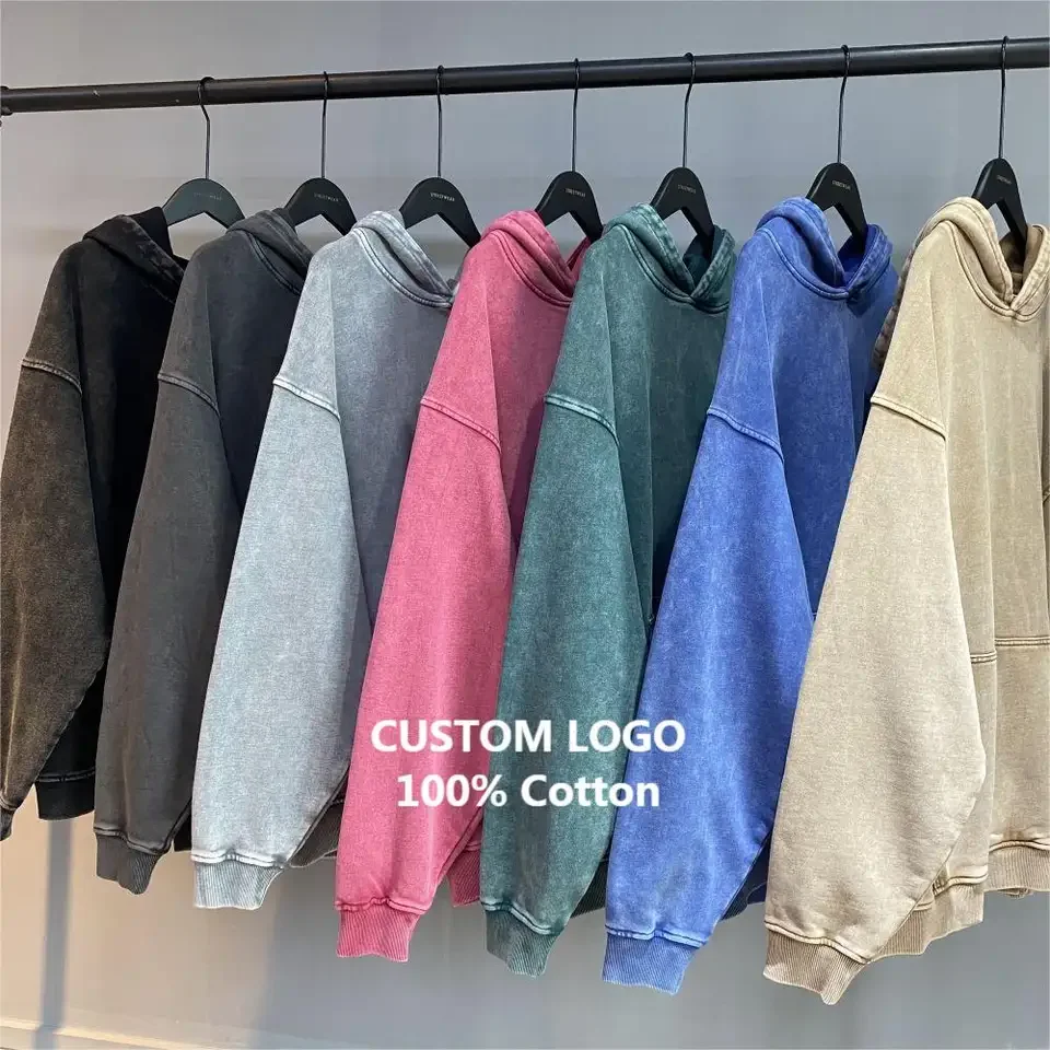 Heavyweight 450 Gsm Hoodie Sweatshirt NO String Custom Men Distressed Over Sized Blank Dark Grey Acid Vintage Washed Hoodie