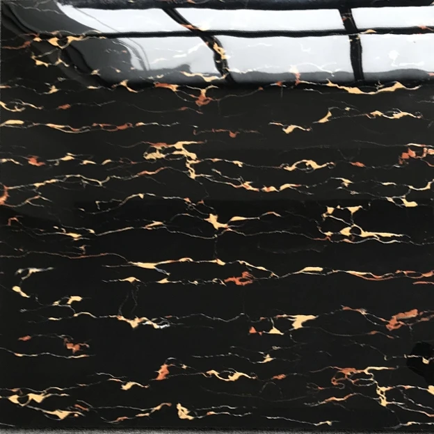 Non slip easy cleaning black shiny indoor porcelain floor tile 3d wall tiles black tile with gold veins