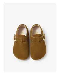 Comfortable Slip On Toddler Shoes Suede Cowhide Leather Buckle Strap Kids Flats Feet Shoes