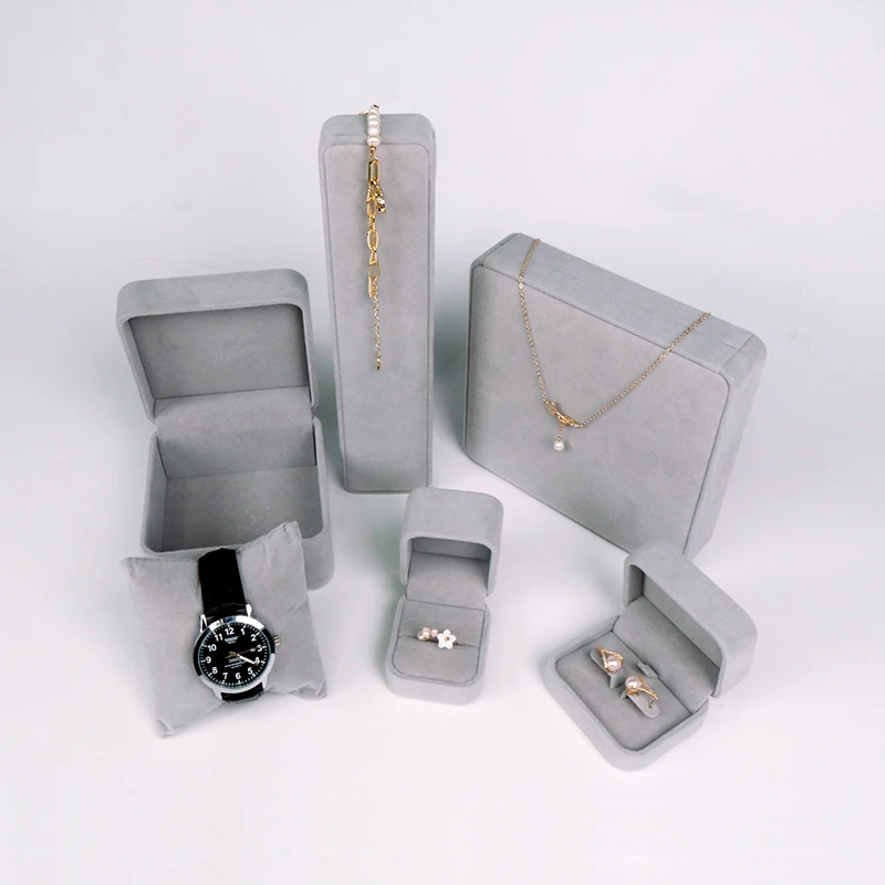 Manufacturer Supply Luxury Grey Velvet Jewelry Boxes Ring Necklace Velvet Jewelry Box or Case