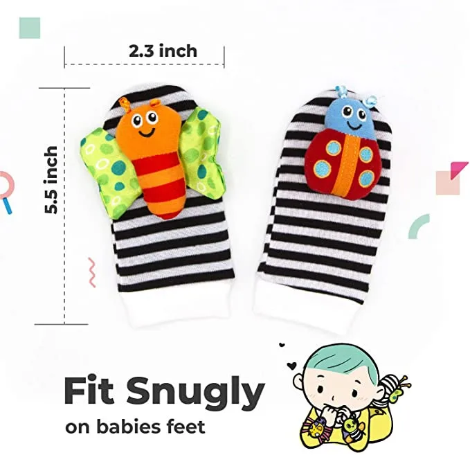 Cotton Animal Baby Infant Wrists Rattle and Socks Foot Finders Set Developmental Baby Squeaky Toy Baby Rattle