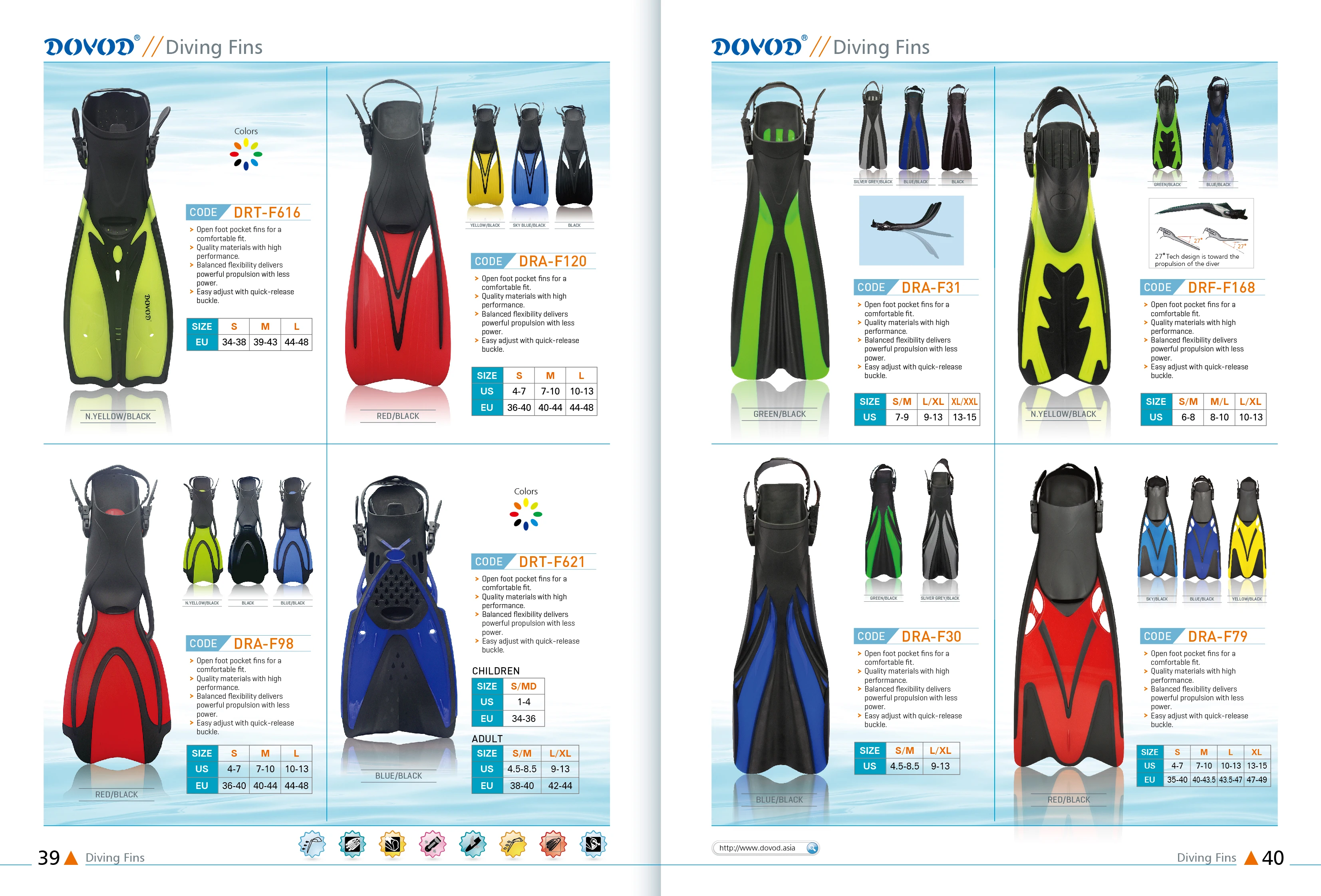 DOVOD Wholesale Black Red Blue Green Open Foot Pocket Fins Diving Fins Flippers Swimming Fins for Adults