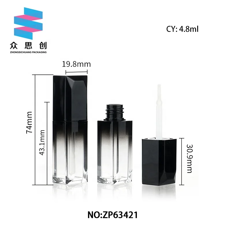 New arrival low MOQ private label lips gloss empty container lipgloss container custom packaging black diamond shape with brush