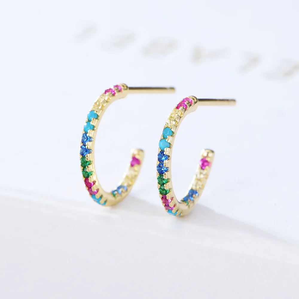 Peishang 925 стерлингового серебра 18K позолоченные радужные Разноцветные Циркон C формы манжеты