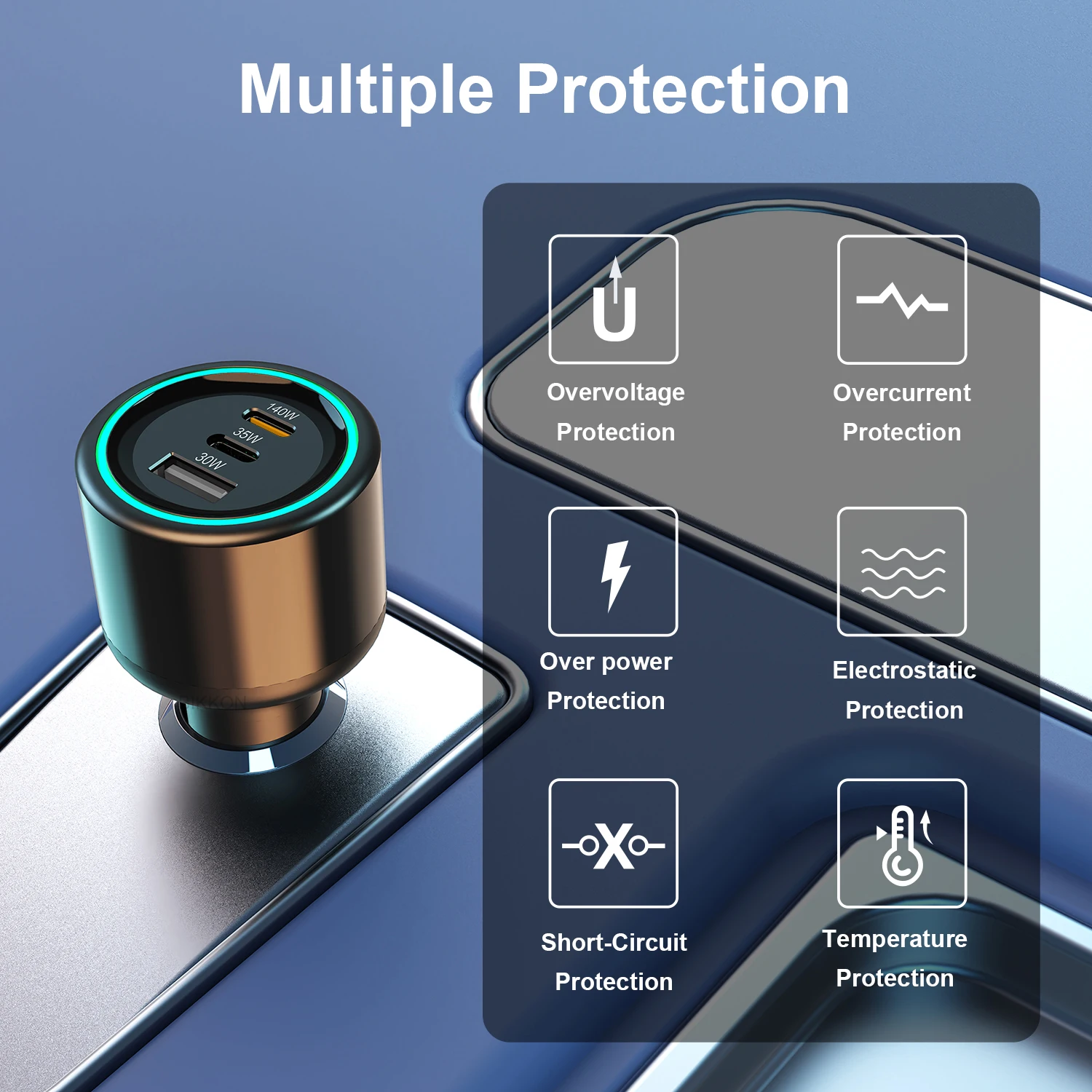 PD 165W Type C Car Charger PD3.1 140W QC3.0 PPS Portable  Laptop Car Adapter Fast Car Mobile Phone Charging for Macbook Notebook
