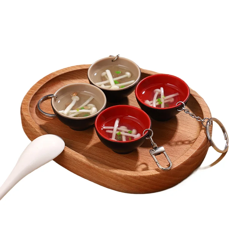 lidao Mini miniature simulation shredded pork enoki mushroom soup bowl play model food key chain wholesale