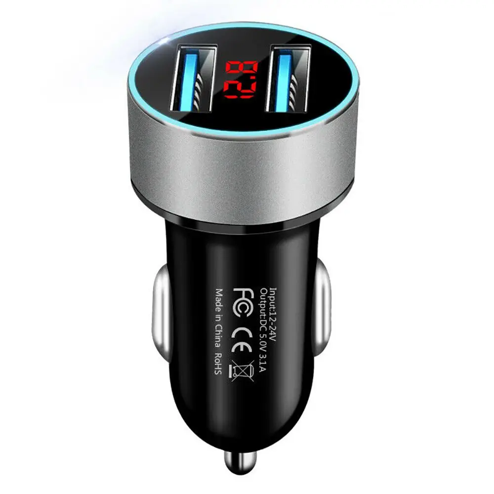  Универсальное автомобильное зарядное устройство с двумя USB-портами QC3.0 + 2 4 A и светодиодным цифровым