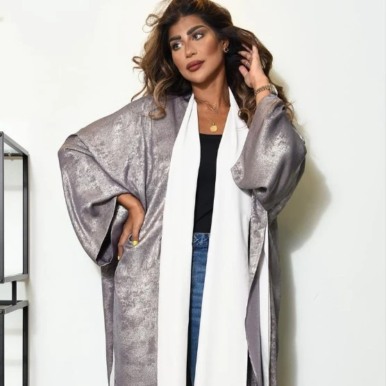 Premium grey velvet open abaya long jacket and retro calf belly receive customized services