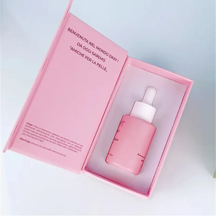 1oz 2oz 30ml 50ml Luxury Round Shape Pink Cosmetic Face Serum Essential Oil Glass Dropper Bottle With Packaging Box