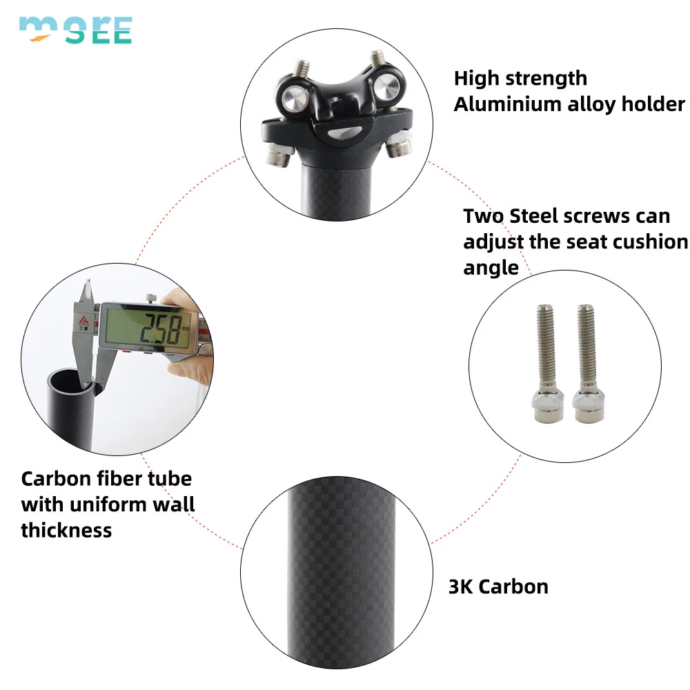 SeeMore Selection 27.2/31.6mm*350/400mm Lightweight T800 Carbon Fiber Ultra Light Seat Tube Saddle Post