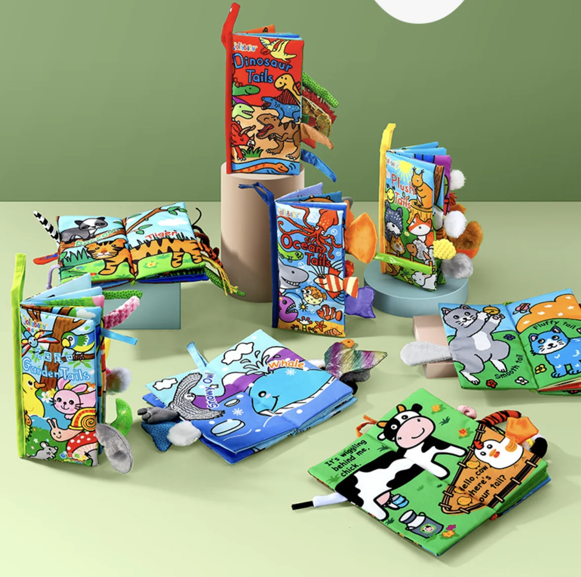 Early Education Sound Interactive Fabric Animals Tails Baby Cloth Books Activity Crinkle Baby Cloth Book Washable infant 0-3