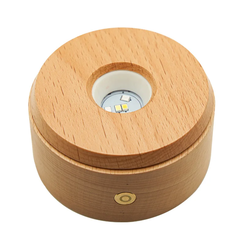 Usb Integrated Lamp Holder Crystal Led Polished Folk Art Solid Wood Base Rotating Multi-Mode Seven-Color White Ball Match Square