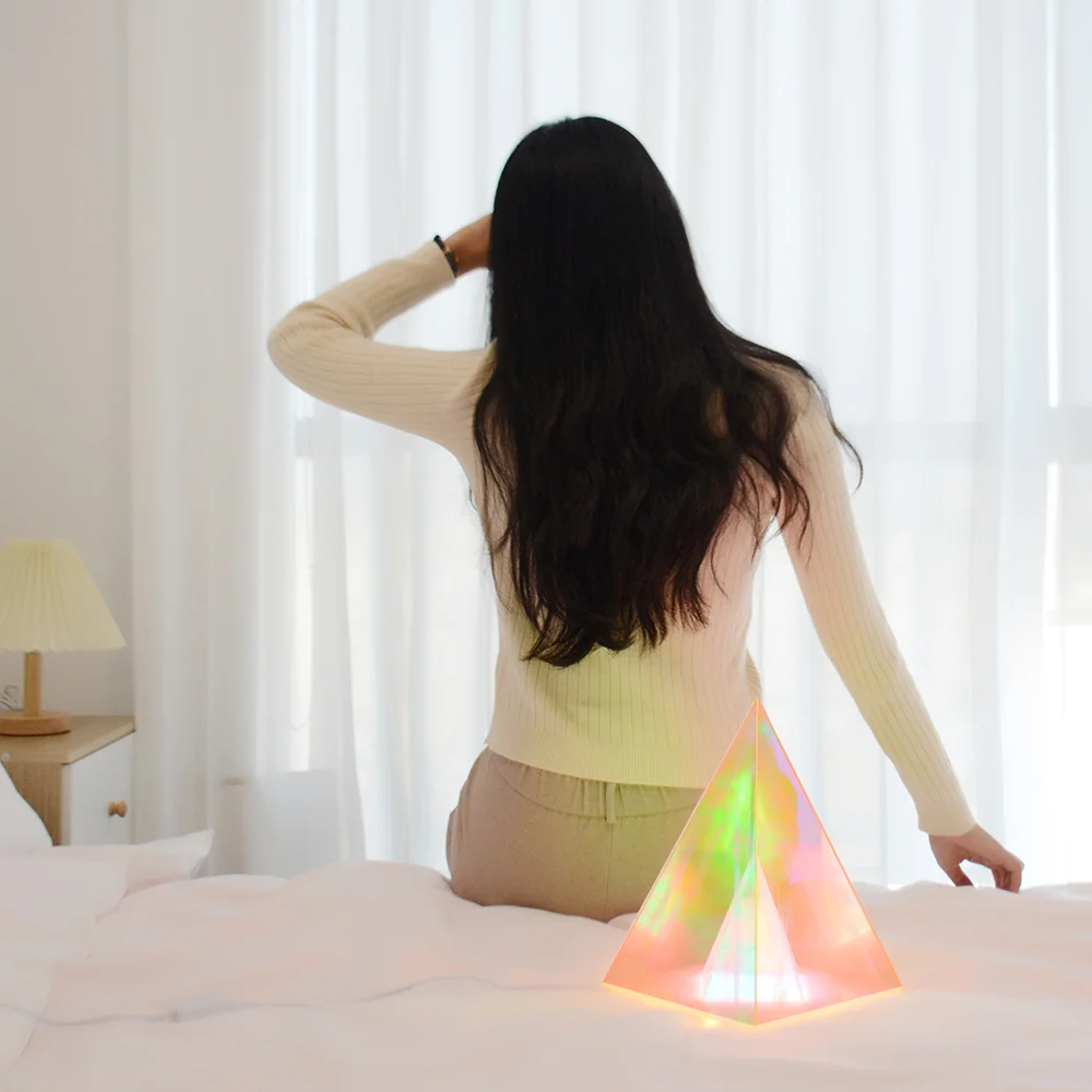 Mini Personalized Table Dimmable Triangle New Year Color Changing Crystal Acrylic Plug In Club 3D LED Night Lamp Night Light