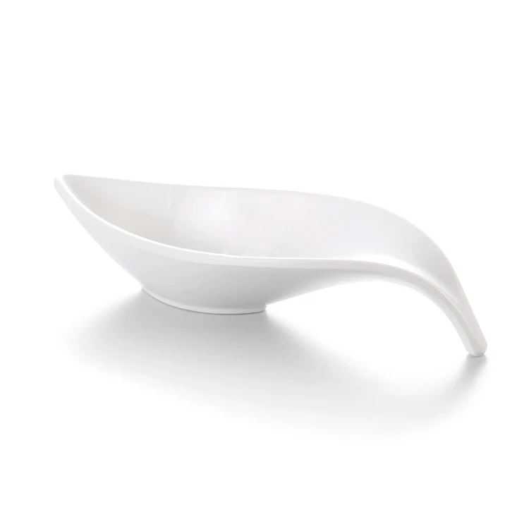 A8 White melamine curved sauce bowl dish with handle for western restaurant plastic soy sauce bowl