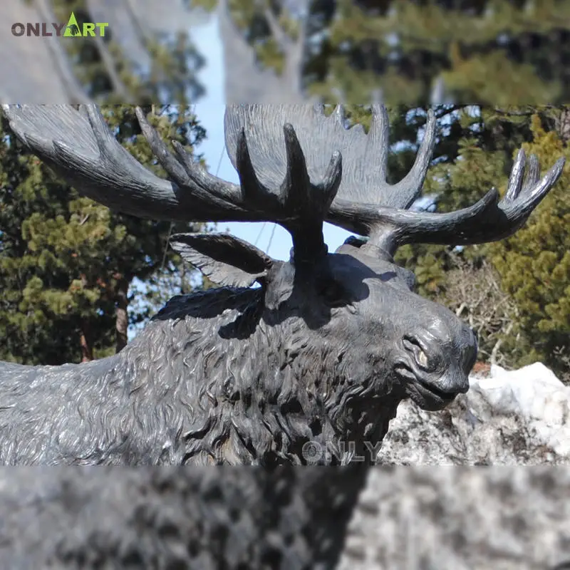 China directly foundry casting brass large animal sculptures hot sale moose mother with child statues