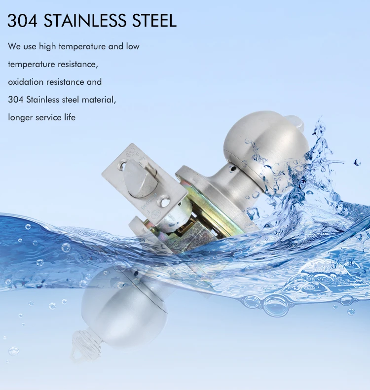 Hardware Door Knob With Removable Latch Plate  Round Ball Handle In Solid Stainless Steel For Entrance Exterior And Interior