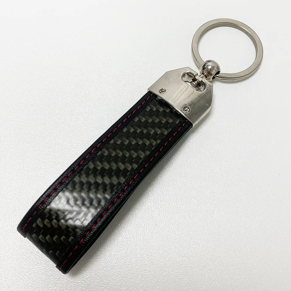 Hand Made Flexible Carbon Fiber Material Key Chain Metal Ring Genuine Leather Keychain