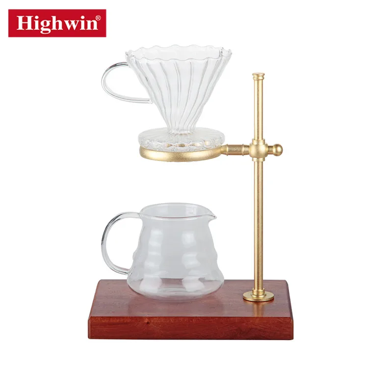 Highwin Pour Over Coffee Stand Brass Rack Ebony Wood Base