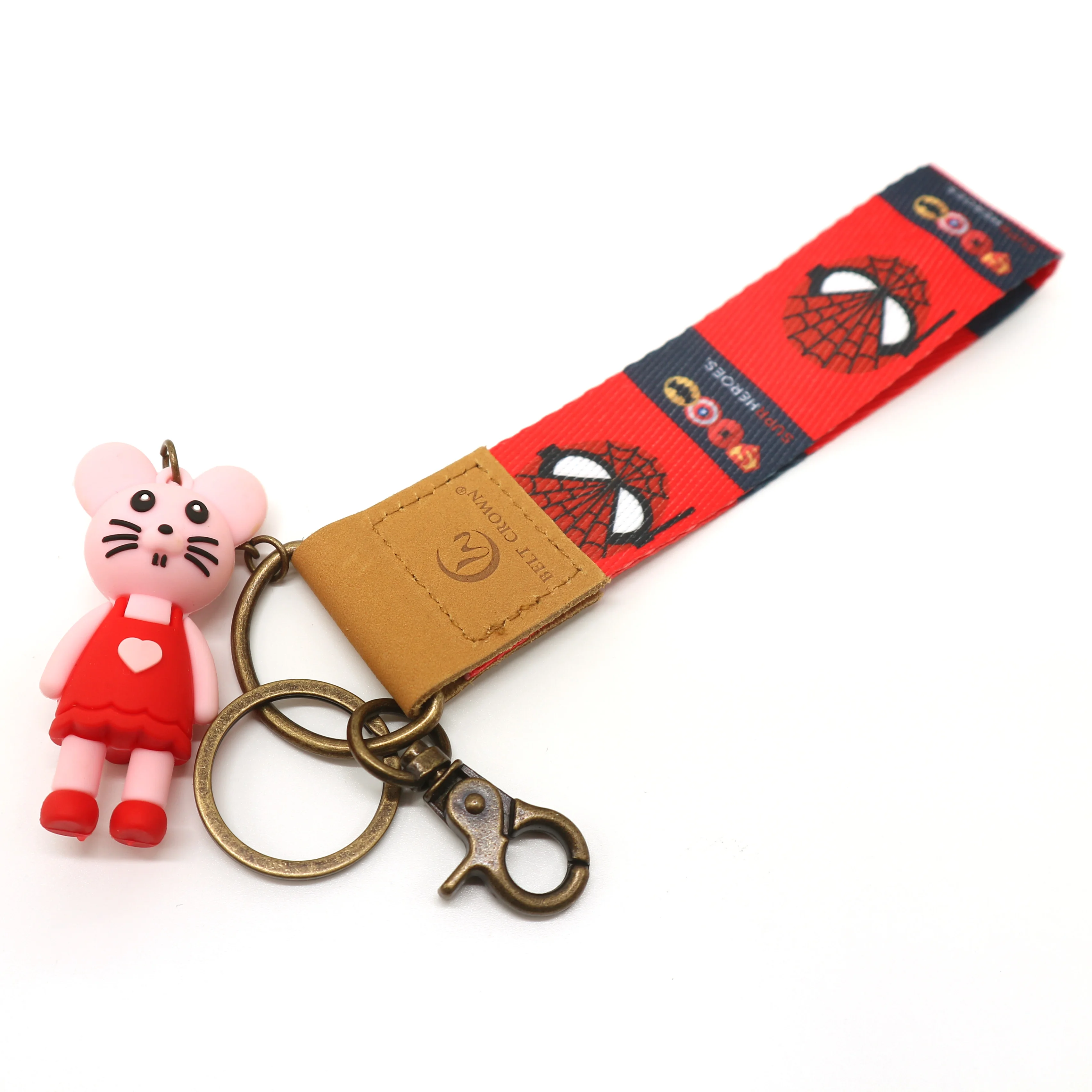 Anime 3D Mouse Miniature Figures Key Chain Figure Spider Man Key Chain with Full Heat-transfer Printing Lanyard Strap