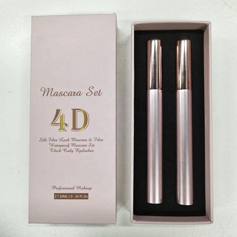 Custom waterproof longlasting mascara set silk 4D fiber eyelash mascara with rose gold packaging